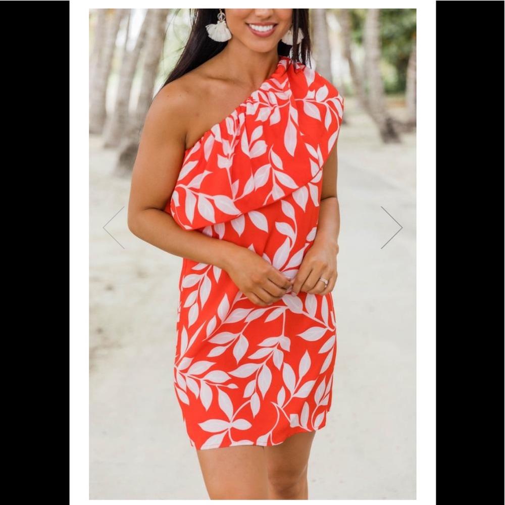 CORAL RED PRINTED DRESS - Picture 4 of 5